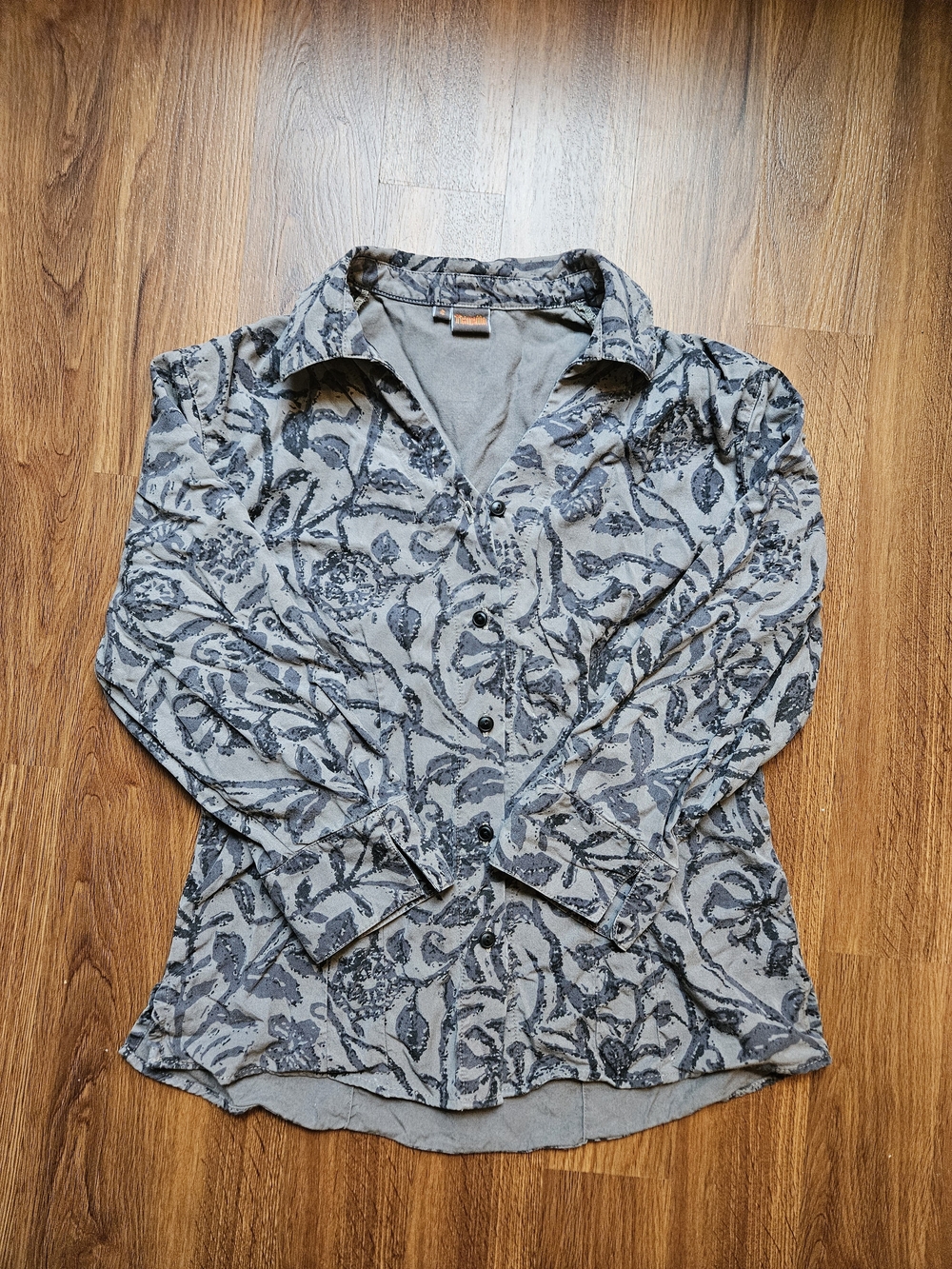 Tianello Gray Floral Print Button-Down Shirt